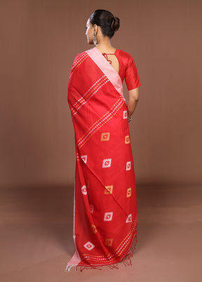 Red Matka Silk Saree With Blouse Piece