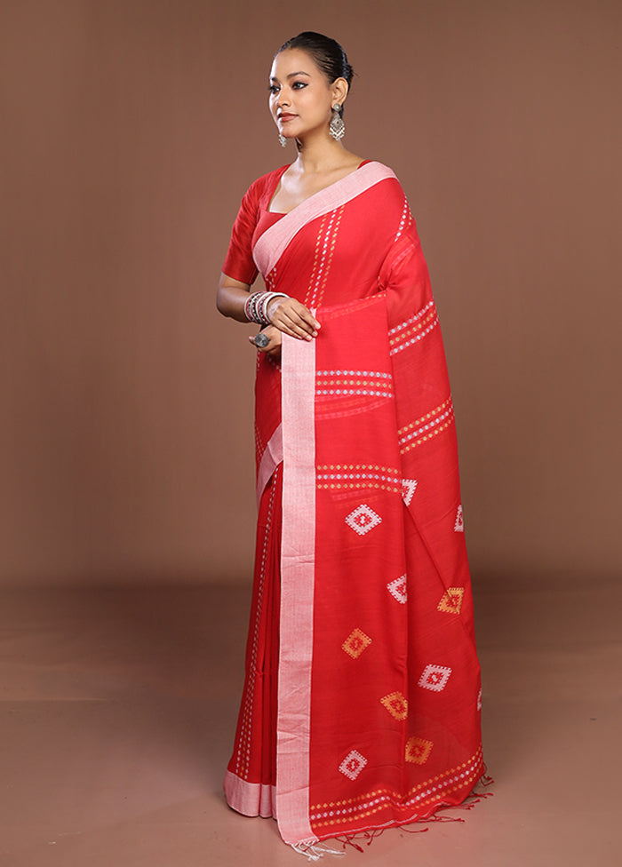 Red Matka Silk Saree With Blouse Piece