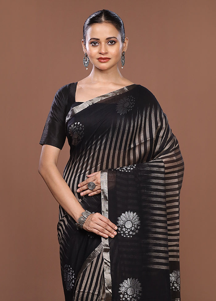 Black Matka Silk Saree With Blouse Piece