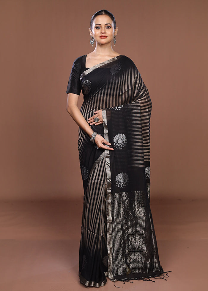 Black Matka Silk Saree With Blouse Piece