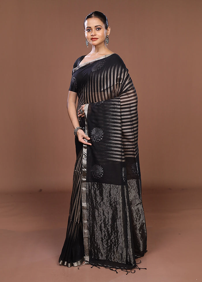 Black Matka Silk Saree With Blouse Piece