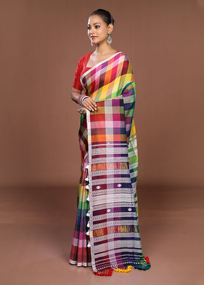 Multicolor Matka Silk Saree With Blouse Piece
