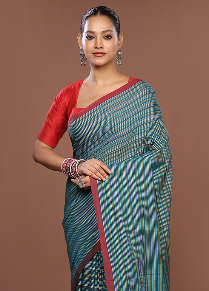 Blue Matka Silk Saree With Blouse Piece