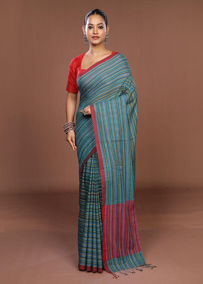 Blue Matka Silk Saree With Blouse Piece