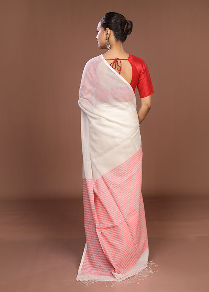 White Matka Silk Saree With Blouse Piece