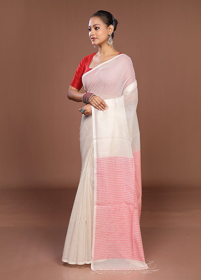 White Matka Silk Saree With Blouse Piece