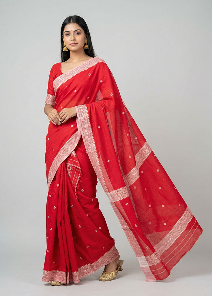 Red Matka Silk Saree With Blouse Piece