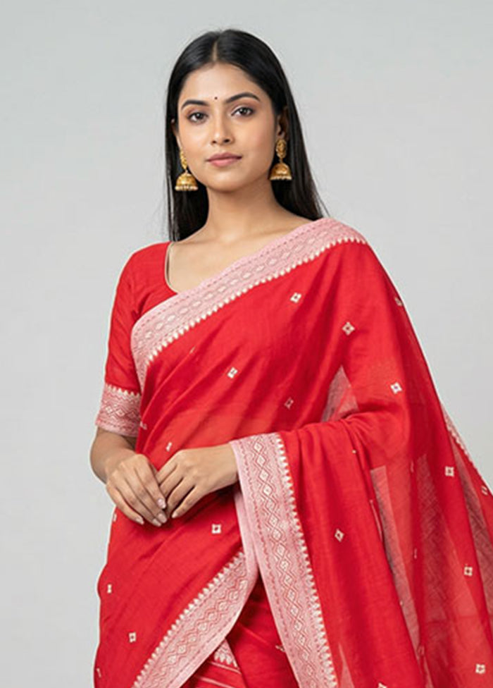 Red Matka Silk Saree With Blouse Piece
