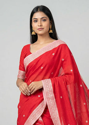 Red Matka Silk Saree With Blouse Piece