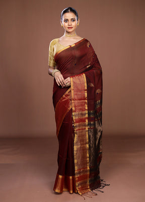 Maroon Matka Silk Saree With Blouse Piece