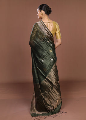 Green Handloom Matka Pure Silk Saree With Blouse Piece