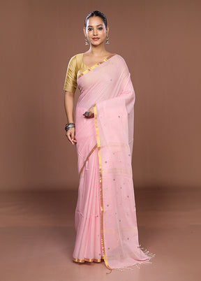 Pink Matka Silk Saree With Blouse Piece