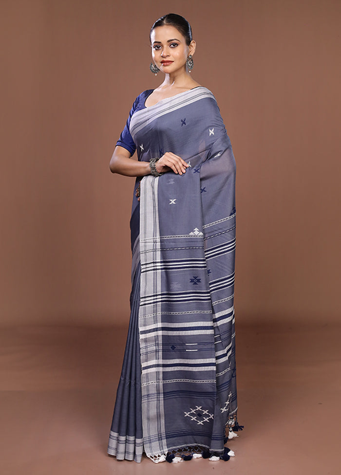 Blue Matka Silk Saree With Blouse Piece