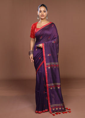 Purple Matka Silk Saree With Blouse Piece