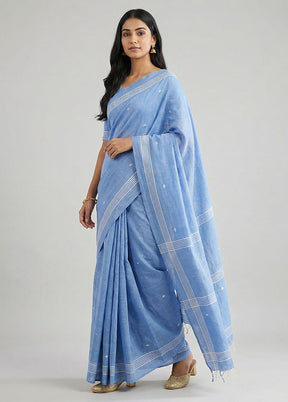 Blue Matka Silk Saree With Blouse Piece
