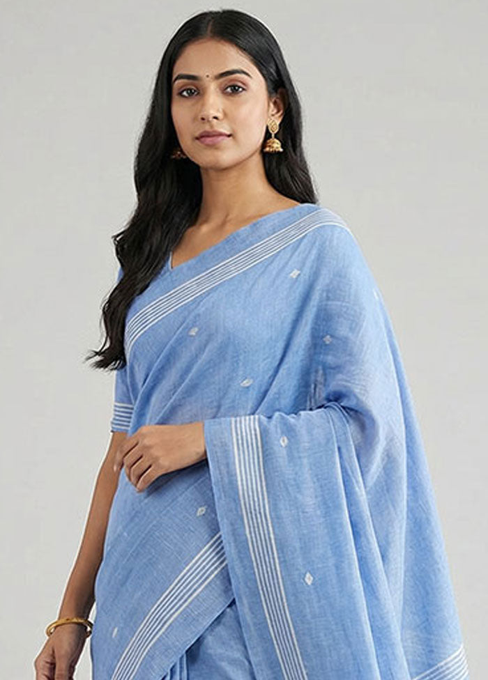 Blue Matka Silk Saree With Blouse Piece