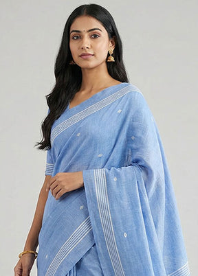 Blue Matka Silk Saree With Blouse Piece