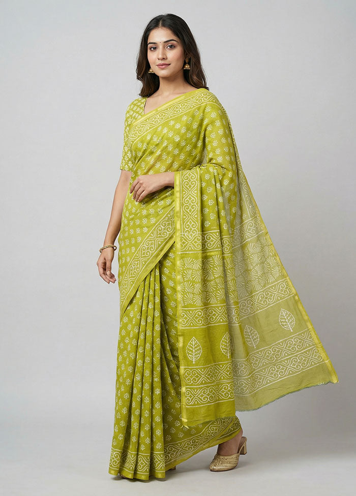 Green Chanderi Silk Saree With Blouse Piece