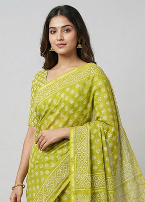 Green Chanderi Silk Saree With Blouse Piece