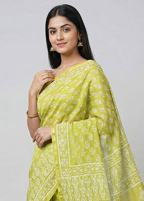 Green Chanderi Silk Saree With Blouse Piece