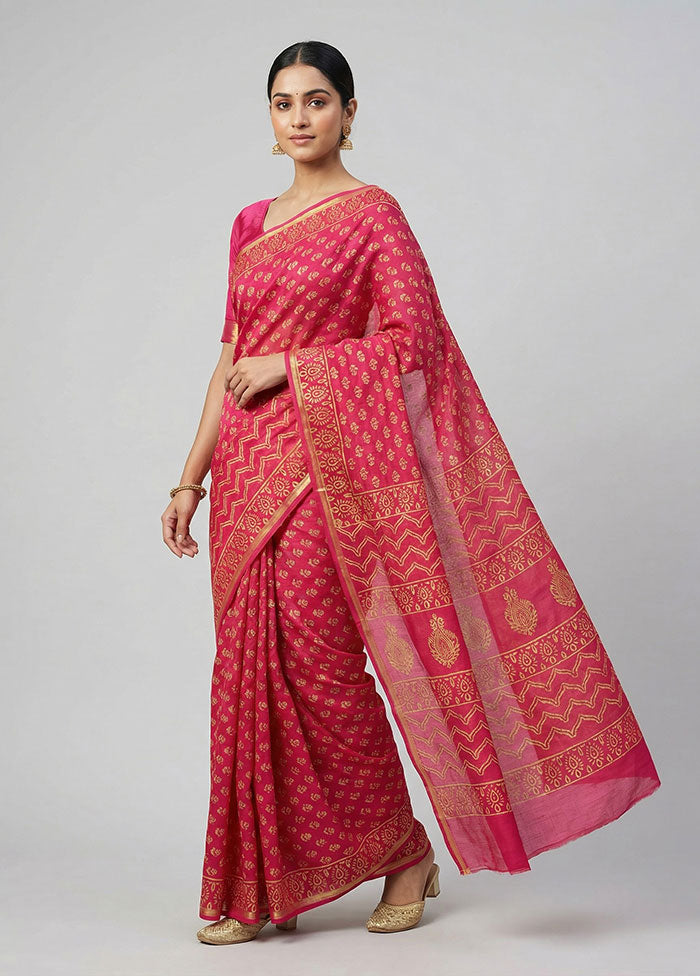 Pink Chanderi Silk Saree With Blouse Piece