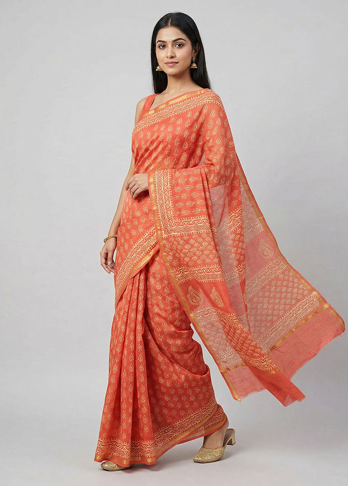 Pink Chanderi Silk Saree With Blouse Piece