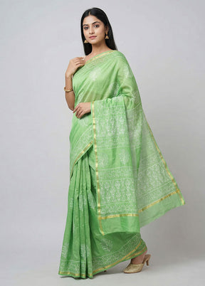 Green Chanderi Silk Saree With Blouse Piece