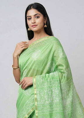 Green Chanderi Silk Saree With Blouse Piece