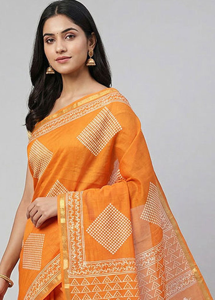 Orange Chanderi Silk Saree With Blouse Piece