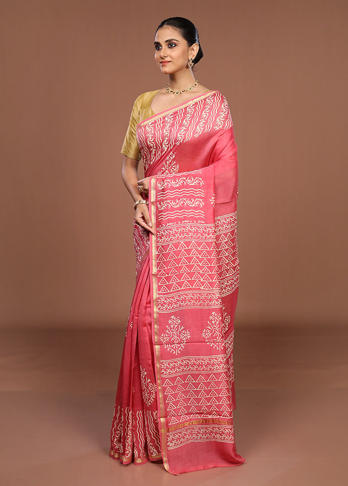 Pink Chanderi Silk Saree With Blouse Piece