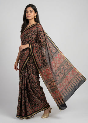 Grey Chanderi Silk Saree With Blouse Piece