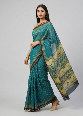 Blue Chanderi Silk Saree With Blouse Piece