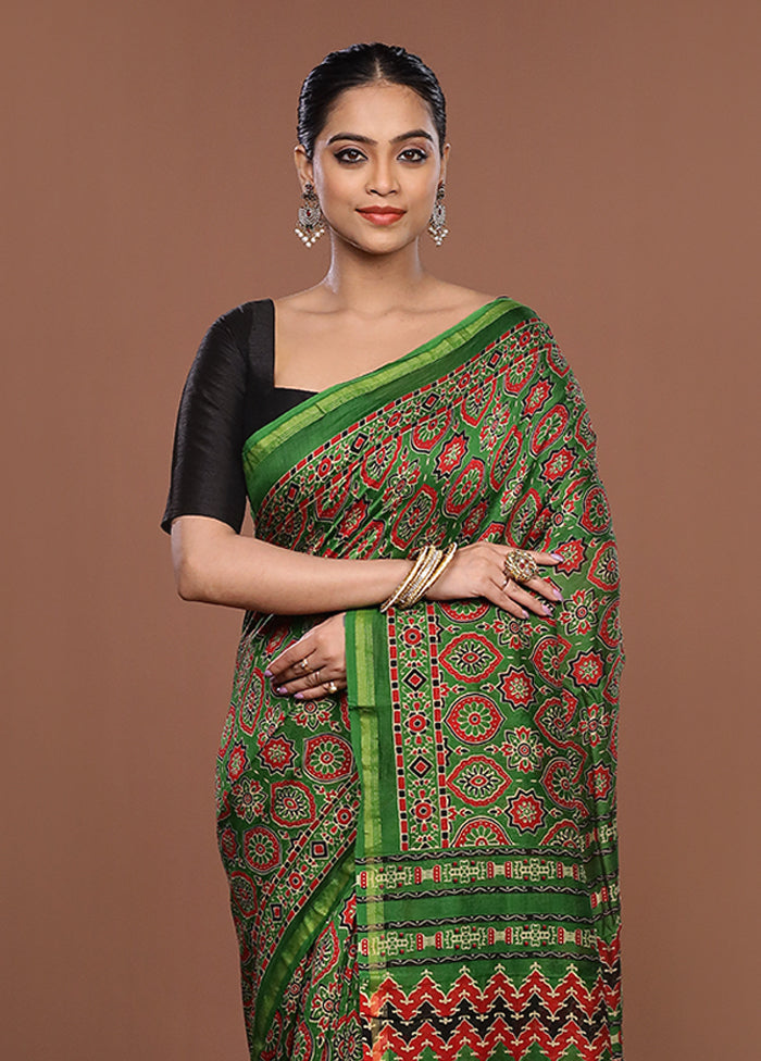 Green Chanderi Silk Saree With Blouse Piece