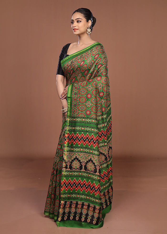 Green Chanderi Silk Saree With Blouse Piece