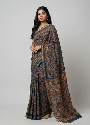 Blue Chanderi Silk Saree With Blouse Piece