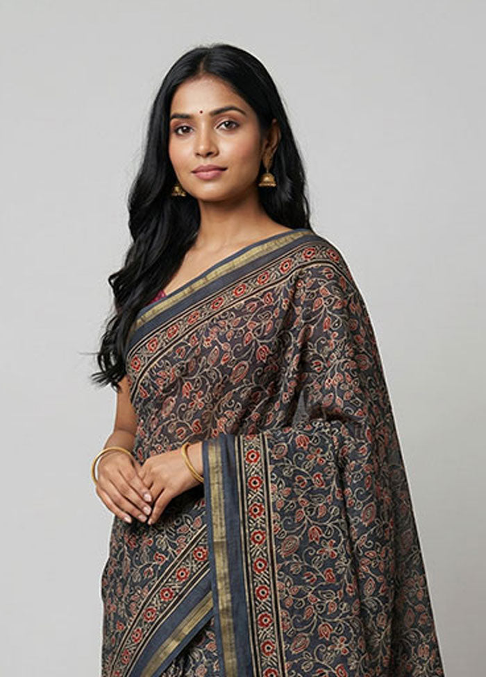 Blue Chanderi Silk Saree With Blouse Piece