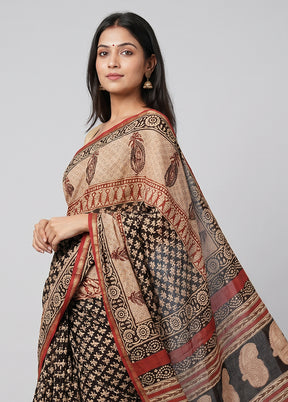 Cream Chanderi Silk Saree With Blouse Piece