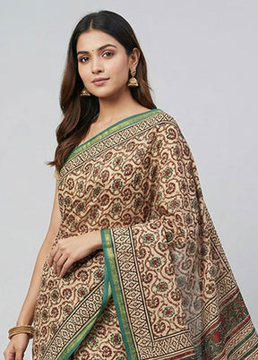 Cream Chanderi Silk Saree With Blouse Piece