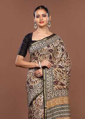 Cream Chanderi Silk Saree With Blouse Piece