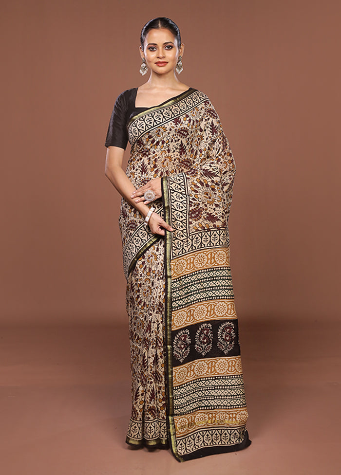 Cream Chanderi Silk Saree With Blouse Piece