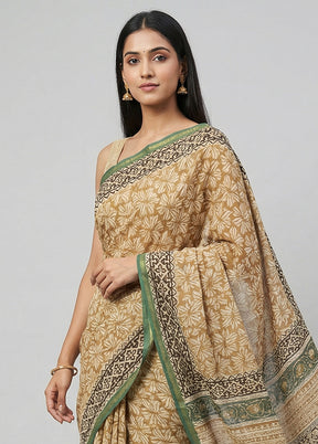 Cream Chanderi Silk Saree With Blouse Piece