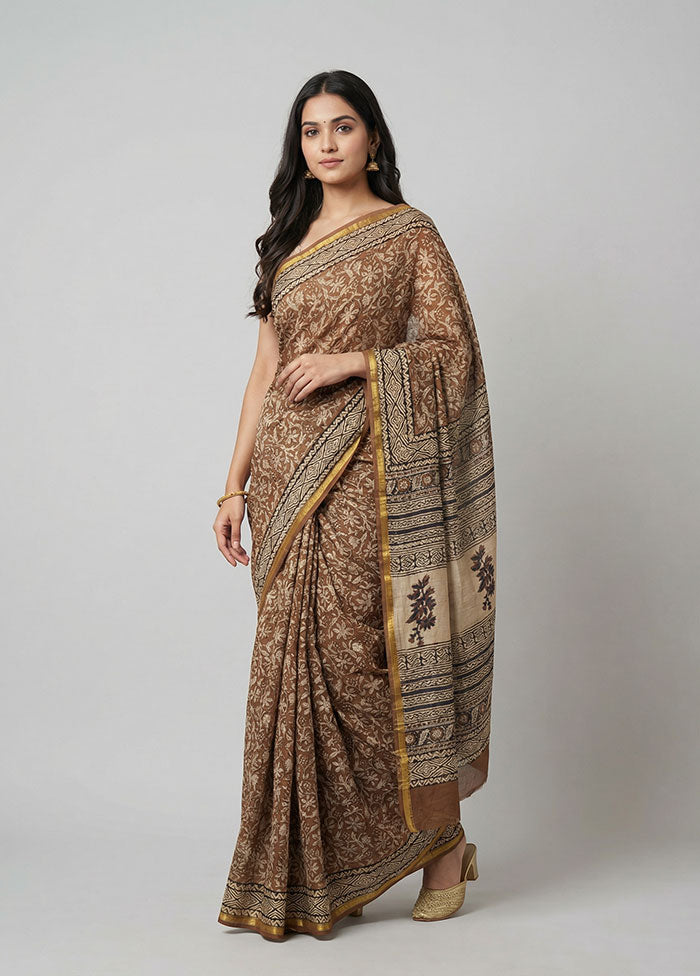Cream Chanderi Silk Saree With Blouse Piece