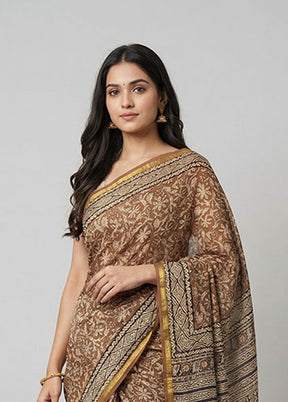 Cream Chanderi Silk Saree With Blouse Piece