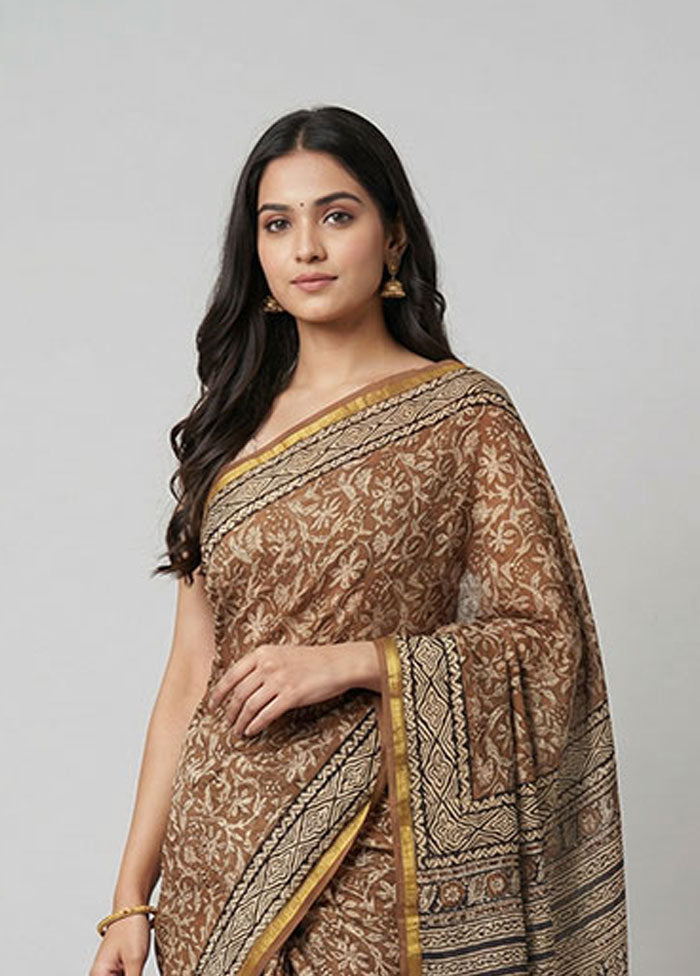 Cream Chanderi Silk Saree With Blouse Piece