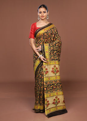 Black Chanderi Silk Saree With Blouse Piece