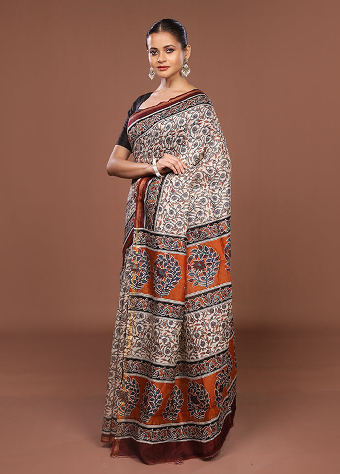 White Chanderi Silk Saree With Blouse Piece