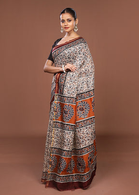 White Chanderi Silk Saree With Blouse Piece