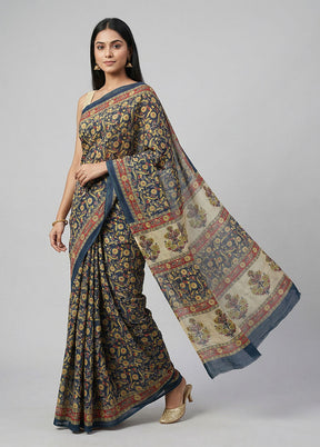 White Chanderi Silk Saree With Blouse Piece