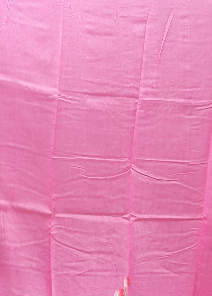 Pink Chanderi Silk Saree With Blouse Piece