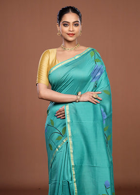 Green Chanderi Silk Saree With Blouse Piece